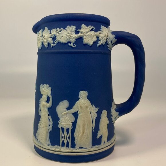 Antique WEDGWOOD Jasperware DEEP BLUE Pitcher 4" Tall 19th Century - Picture 5 of 8